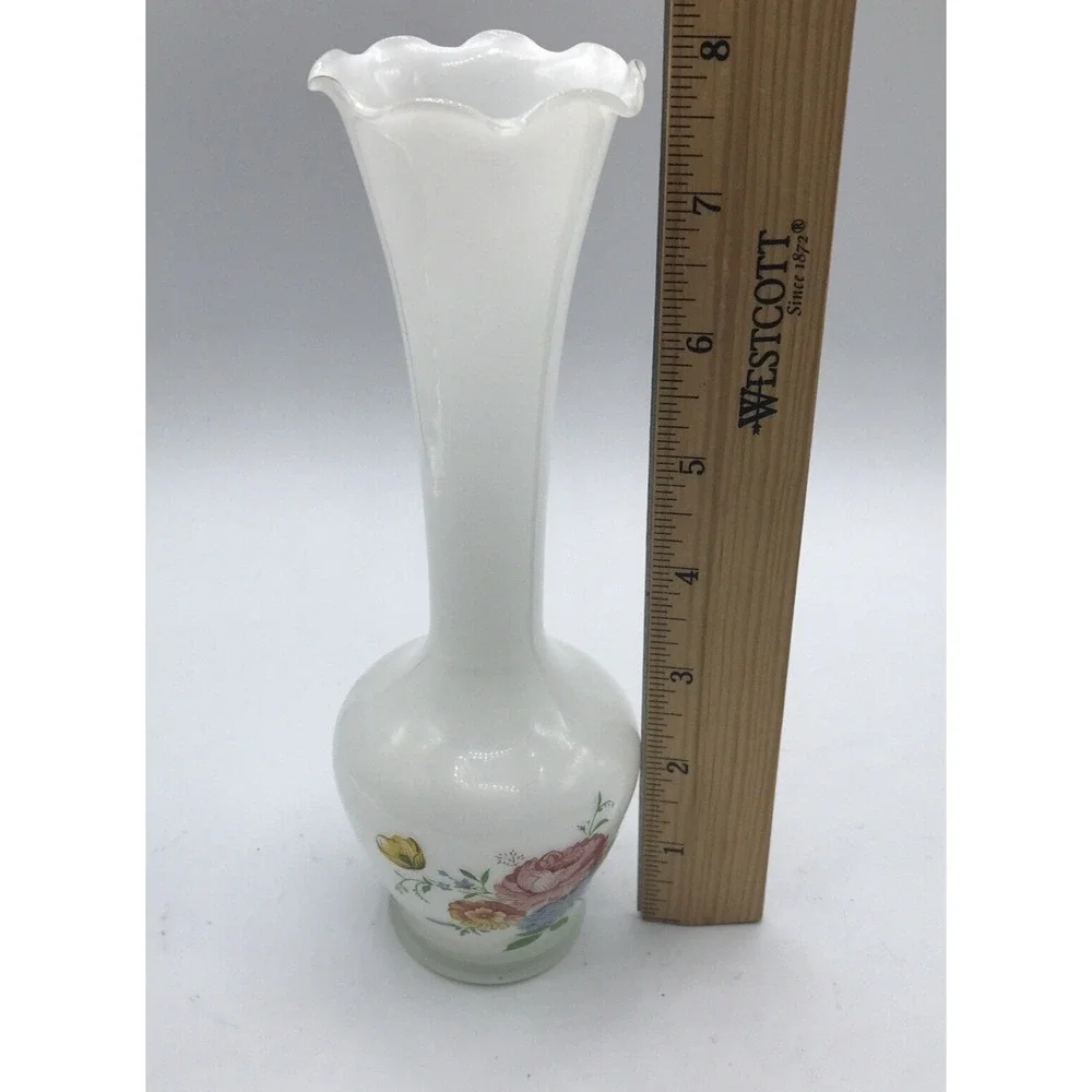Glass Bud Vase with Ruffled Edge and‎ Floral Transfer Floral Deco